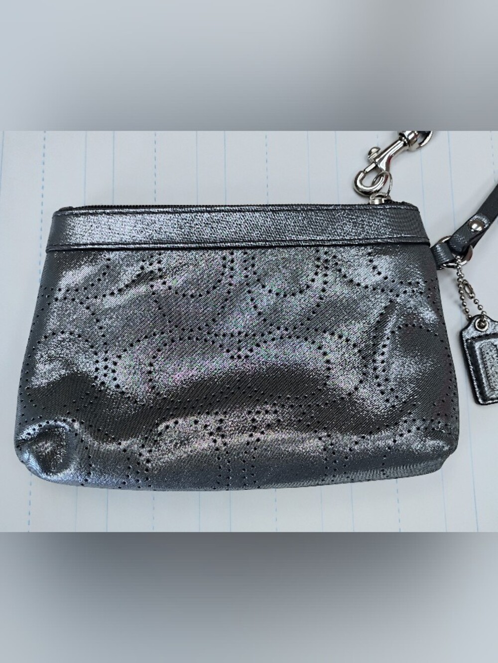 EUC Coach Wristlet Clutch - Silver Metallic Perforated - Picture 3 of 7